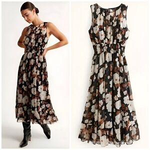Abercrombie & Fitch Black‎ Floral Easy High-Neck Midi Dress